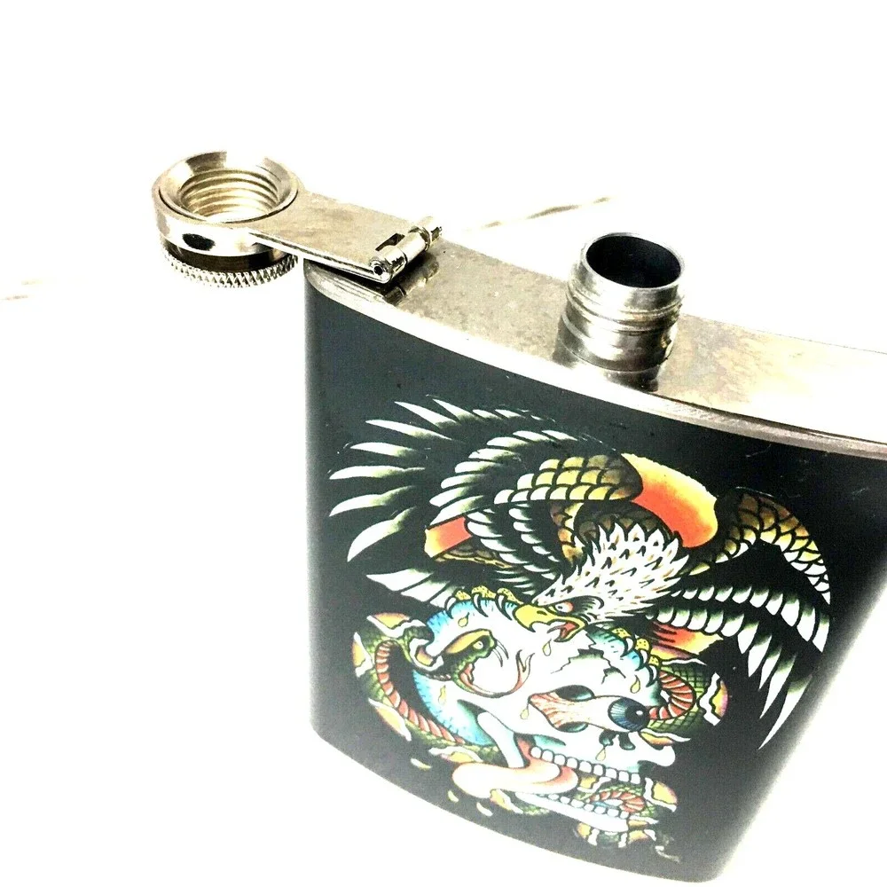 Ed Hardy By Christian Audigier 7 oz Flask Skull Eagle Tattoo Rockabilly Punk